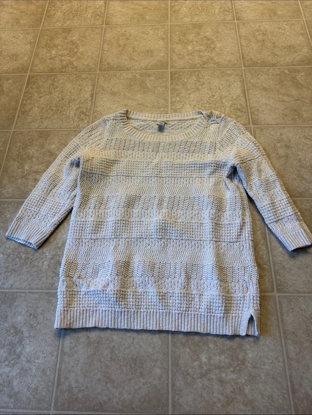 L.L. Bean Light Blue Textured Knit Scoopneck Sweater